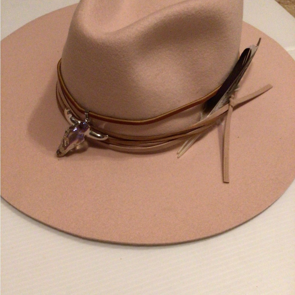 Wyeth by Todd Magill Blush Felt Western Hat with Skull and Feather Trim
